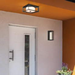 Smyth 13 Inch 2 Light Outdoor Flush Mount By Golden Lighting -LumeLux Shop Golden Lighting 2073 OFMNB OP room