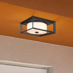 Smyth 13 Inch 2 Light Outdoor Flush Mount By Golden Lighting -LumeLux Shop Golden Lighting 2073 OFMNB OP room crop