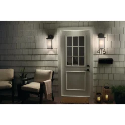Kichler Lighting Lombard 16 Inch Tall Outdoor Wall Light -LumeLux Shop Kichler Lighting Exterior Lombard 59100BA Overall Night 1A
