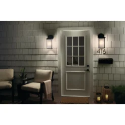 Kichler Lighting Lombard 16 Inch Tall Outdoor Wall Light -LumeLux Shop Kichler Lighting Exterior Lombard 59100BK Overall Night 1A