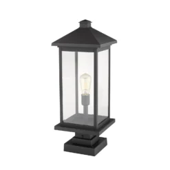 Z-Lite Portland 25 Inch Tall Outdoor Pier Lamp -LumeLux Shop Z Lite 531PHBXLS SQPM BK AT 5